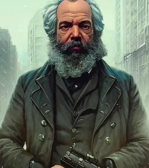 Prompt: highly detailed portrait karl marx in gta v, cyborg, cyberpunk, stephen bliss, unreal engine, fantasy art by greg rutkowski, loish, rhads, ferdinand knab, makoto shinkai and lois van baarle, ilya kuvshinov, rossdraws, tom bagshaw, global illumination, radiant light, detailed and intricate environment