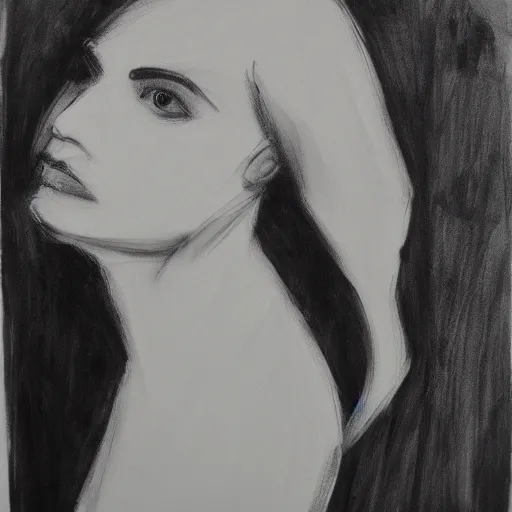 Image similar to abstraction of a beautiful woman, black-and-white painting, charcoal, rough sketch