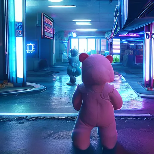 Image similar to care bears in cyberpunk 2 0 7 7 8 k hyperdetailed photorealism hdr unreal engine 5 extremely high level of detail