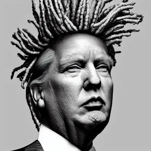 Image similar to Donald Trump with rasta hairstyle, realistic, ultra detailed