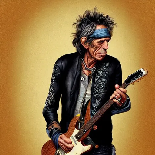 Image similar to digital painting of keith richards by filipe pagliuso and justin gerard, symmetric, fantasy, highly, detailed, realistic, intricate