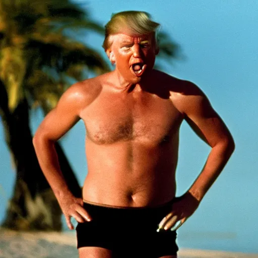 Prompt: donald trump starring on the tv show baywatch, tv still, 8 k