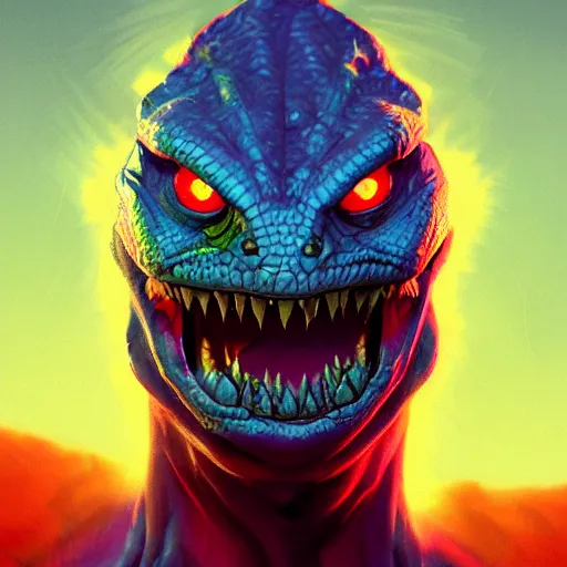 Image similar to Portrait of a Lizardman, evil look, mattepainting concept Blizzard pixar maya engine on stylized background splash comics global illumination lighting artstation lois van baarle, ilya kuvshinov, rossdraws