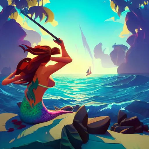 Image similar to painting mermaid treasure on sea of thieves game avatar hero smooth face median photoshop filter cutout vector, behance hd by jesper ejsing, by rhads, makoto shinkai and lois van baarle, ilya kuvshinov, rossdraws global illumination