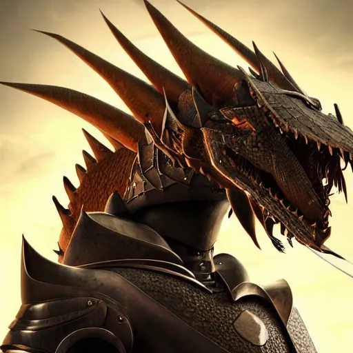 Image similar to stunning close shot of a beautiful female knight, but as an anthropomorphic female dragon, well designed cute elegant female robot dragon head with slick LED eyes, long oily tongue, and sharp maw, well armored, sharp claws, HD octane render, fantasy, furry art, Artstation, Deviantart, Furaffinity