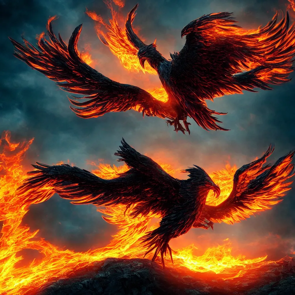 Prompt: the phoenix rises from the ashes, dark and mysterious, atmospheric, cinematic, 4k, ultra detail, ultra realistic