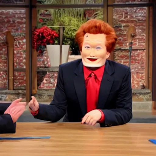 Prompt: Conan O'Brien dressed as Ronald McDonald
