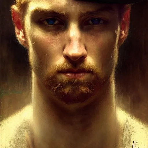 Image similar to a portrait of a good - lookiung white boy gangster,, high detail, cleary see face, by gaston bussiere, bayard wu, greg rutkowski, odd nerdrum, maxim verehin, dan dos santos, masterpiece, sharp focus, cinematic lightning - h 7 6 8