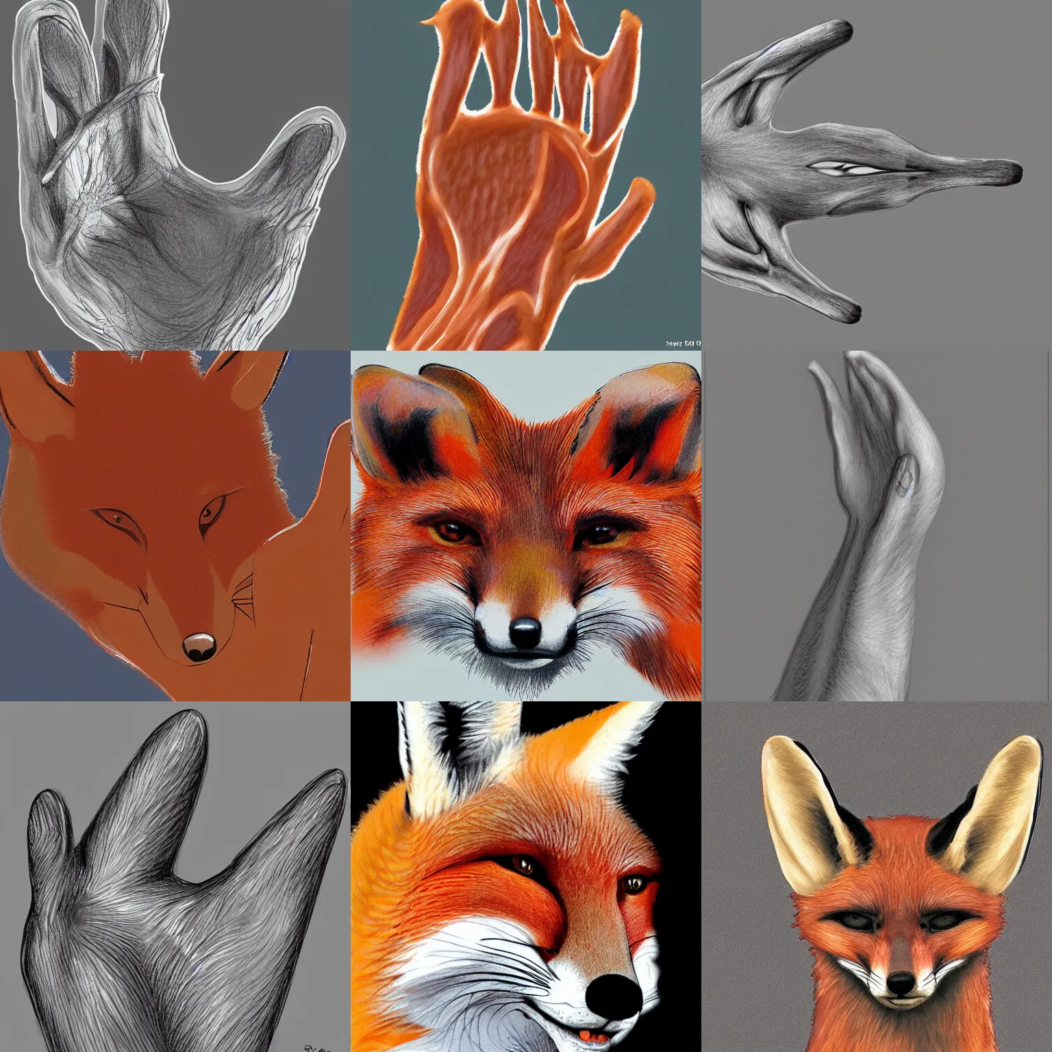Prompt: anatomic study of a fox front paw, anatomy study close up, digital art