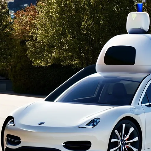 Prompt: Apple announcing the new self driving Apple Car, realistic photo