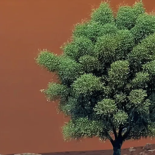 Image similar to footage of a small tree in the middle of mars.