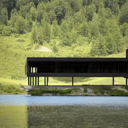 Image similar to a house by the river designed by peter zumthor