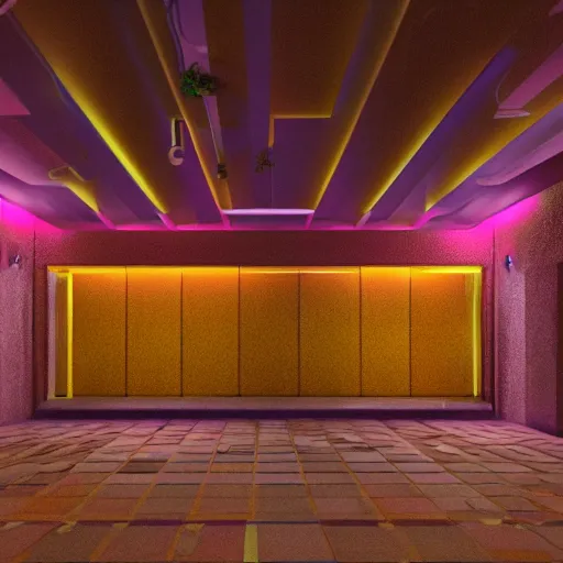 Image similar to underground cinema, realistic architecture, colorfull lights, octane render, 4k, 8k