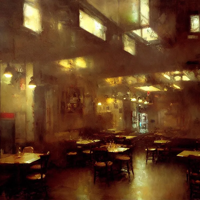 Prompt: interior of pizzeria by jeremy mann