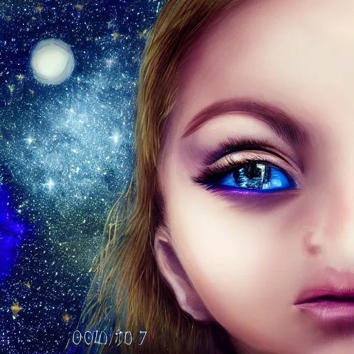 Image similar to a beautiful girl's eyes, vast stars are hidden in the eyes, 8 k, dream, highly detailed