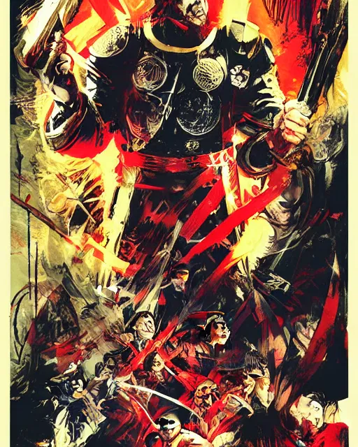 Image similar to the art of war poster by bill sienkiewicz and jaime jones