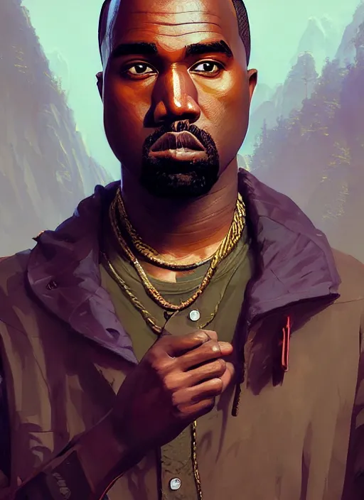 Image similar to highly detailed portrait kanye west posing gta v stephen bliss unreal engine fantasy art by greg rutkowski loish rhads ferdinand knab makoto shinkai lois van baarle ilya kuvshinov rossdraws tom bagshaw global illumination radiant light detailed intricate environment