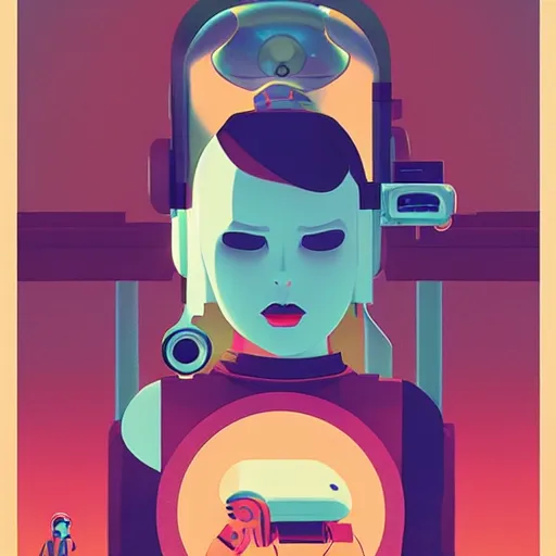 Image similar to BOT GIRL Animation printed poster , Artwork by James Gilleard, cinematic composition, trending