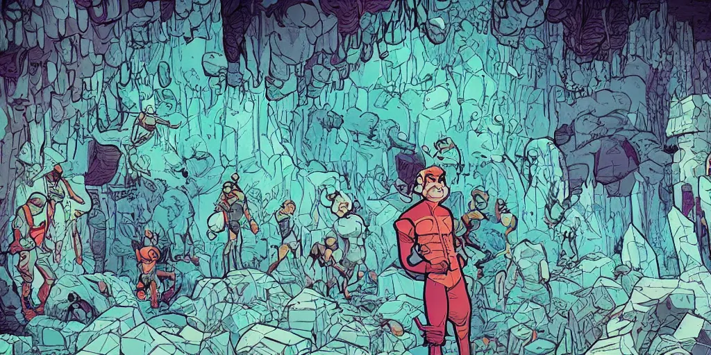 Prompt: wall in a cave, comics, clean line, illustration by josan gonzales