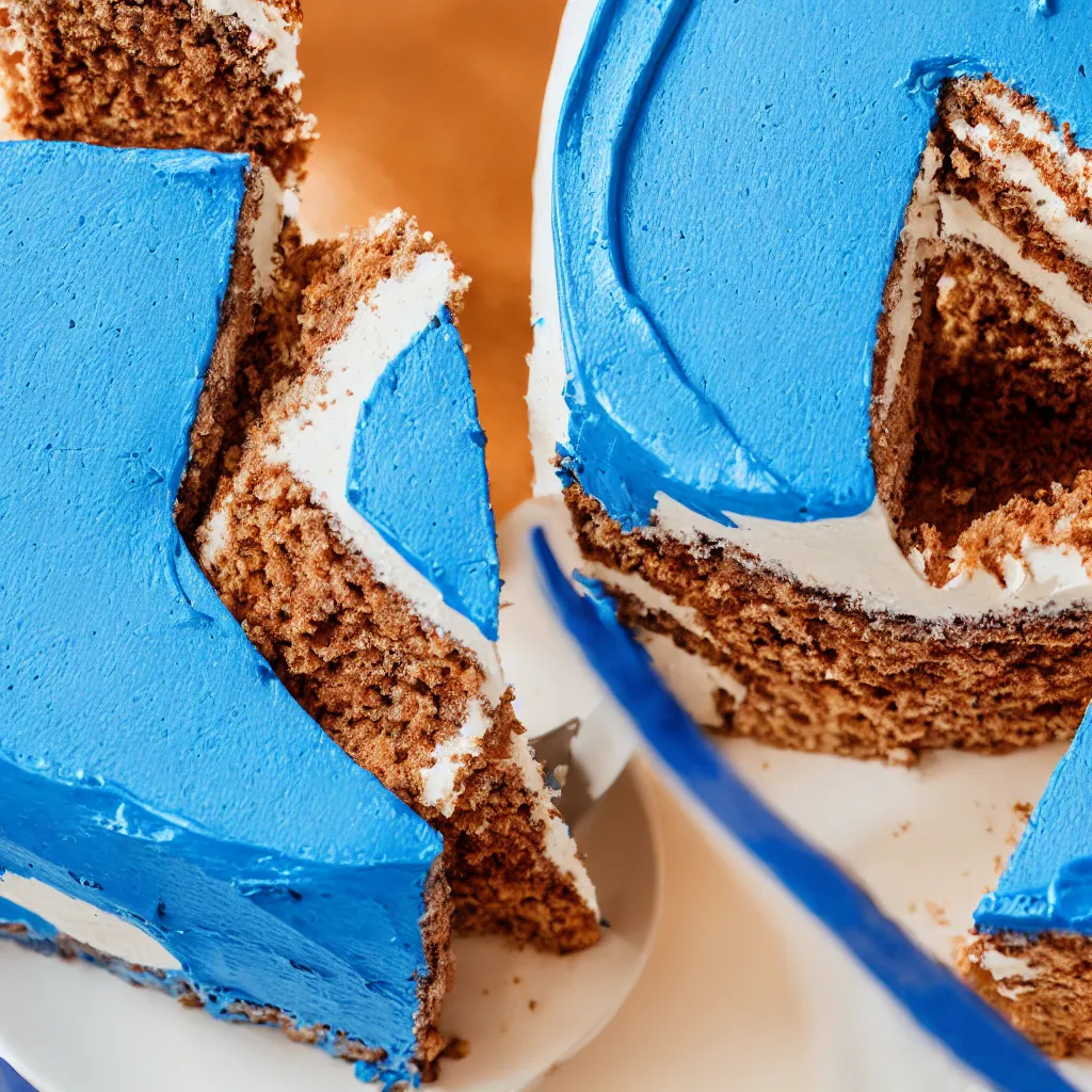 Prompt: close-up photo of cake on top of a blue surface, 8k, high detail, photorealistic, proper shading