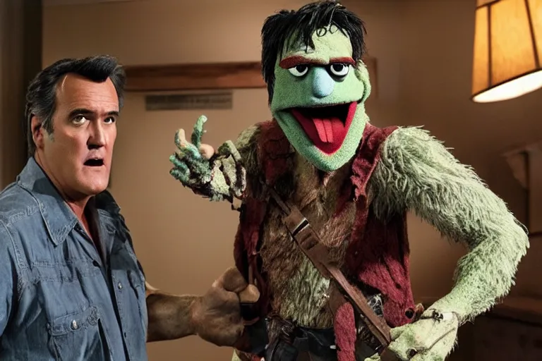 Image similar to Bruce Campbell as Ash in Evil Dead muppets