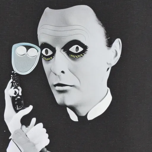 Image similar to a high quality product photo ad of klaus nomi with a technical reed rollerball pen exacto knife by junji ito and joseph cornell, ethereal eel unsplash contest winner