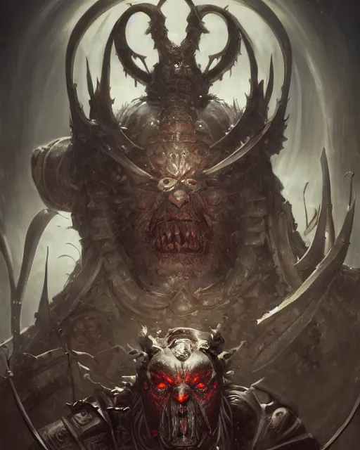 Prompt: Orc berserker, centered, portrait, symmetrical, Path of Exile, Diablo, Warhammer, digital painting, highly detailed, concept art, Nekro, Peter Mohrbacher, Alphonse Mucha, Brian Froud, Yoshitaka Amano, Kim Keever, Victo Ngai, James Jean