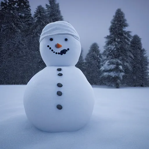 Prompt: snowman forming a man-like sculpture from snow on a snow-covered hillock, late evening, photorealistic image cinematic lighting, photo realistic image, 4K, super detailed, cinematic look, H 1024