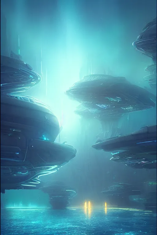 Image similar to emissary futuristic underwater city with pink street lighting, bioluminescence tides, by tim blandin and arthur haas and bruce pennington and john schoenherr, cinematic matte painting, zaha hadid building, photo realism, dark moody color palate, blue hour stars, desolate glacial landscape,