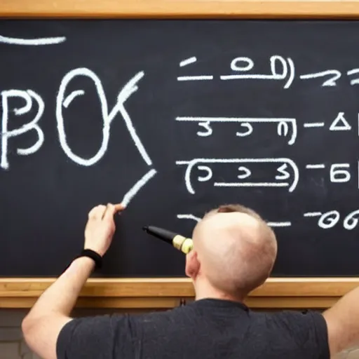 Prompt: brilliant mathematician writing on blackboard a formula for the perfect YouTube video, youtube logo in chalk