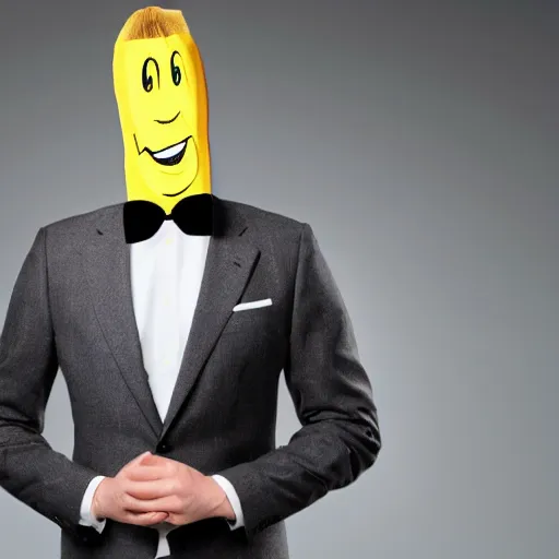 Image similar to a man wearing a suit banana head