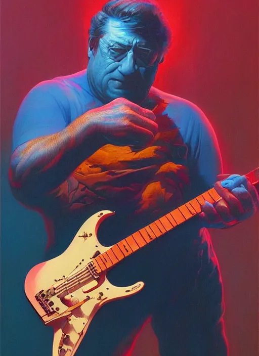 Prompt: john goodman shredding on an electric guitar, painting by frank frazetta and wayne barlowe, 3 d rendering by beeple, wlop, 8 k, clean