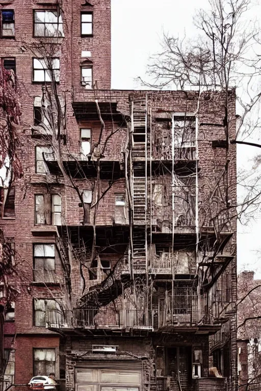 Prompt: (((((a ramshackle Manhattan brick brownstone deep in the forest))))) by Mark Makovey!!!!!!!!!!!!!!!!!!!!!!!!!!!