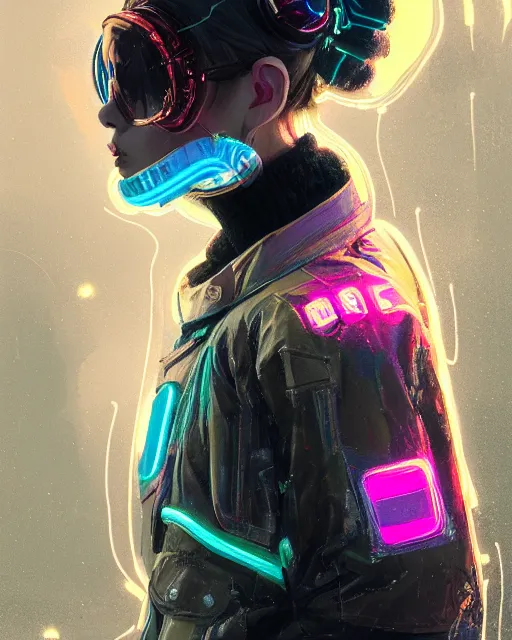 Image similar to detailed side profile portrait Neon Operator Girl, cyberpunk futuristic neon, reflective puffy coat, decorated with traditional Japanese ornaments by Ismail inceoglu dragan bibin hans thoma greg rutkowski Alexandros Pyromallis Nekro Rene Maritte Illustrated, Perfect face, fine details, realistic shaded, fine-face, pretty face