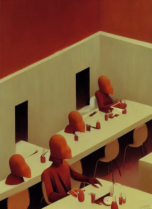 Image similar to faceless people at restaurant Edward Hopper and James Gilleard, Zdzislaw Beksinski highly detailed