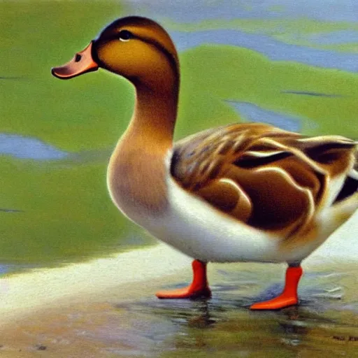 Image similar to a duck on the prowl oil painting ernest fuchs