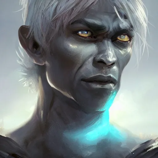 Prompt: closeup portrait of a male drow warrior, dungeons and dragons character, dramatic lighting, castle background, gorgeous view, realistic, high detail, digital art, painted by greg rutkowski, painted by jeremy mann, trending on artstation