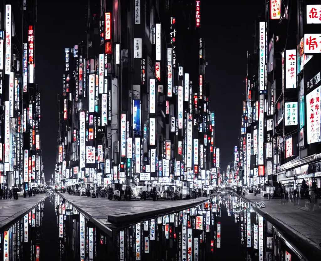 Prompt: beautiful!!! overwhelming!!!!! studio photograph of japan at night, reflective intricate puddles, beautiful tall luxurious neon buildings with advertisements, cars and crowd, traffic lights, dense atmosphere, stunning composition, moon rays, beautiful calming atmosphere, studio level quality, photography, hyperdetailed