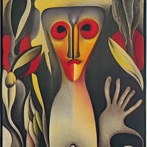 Image similar to floral face portrait by leonetto cappiello and wojciech siudmak and ernst fuchs, anni albers, oil on canvas