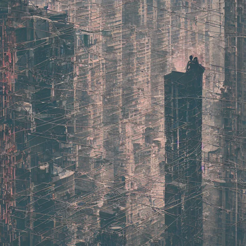 Image similar to a cyber boy ontop of a building, cyberpunk art by elsa bleda, by elsa bleda unsplash contest winner, aestheticism, dystopian art