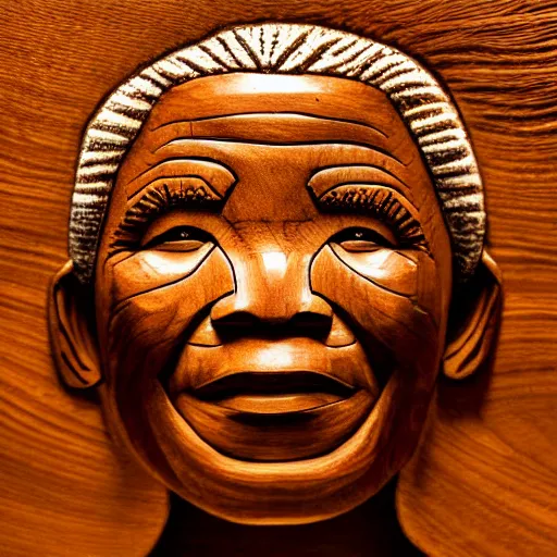 Image similar to intricate mandela carved from wood, photograph, studio lighting