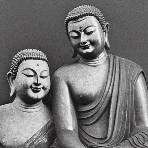 Image similar to Recovered photograph of smiling Gautama Buddha and his wife in 563 BCE. The British Museum Images Photography Collection. Sepia.