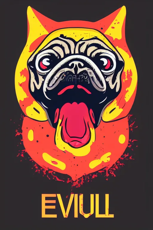 Image similar to Evil pug, the devil, sticker, blood thirsty, blood, evil, colorful, illustration, highly detailed, simple, smooth and clean vector curves, no jagged lines, vector art, smooth