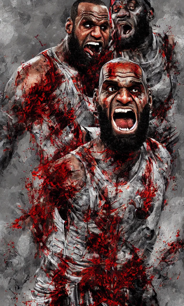 Image similar to a detailed digital art portait of angry zombie lebron james as kratos portrait, art by norman rockwell