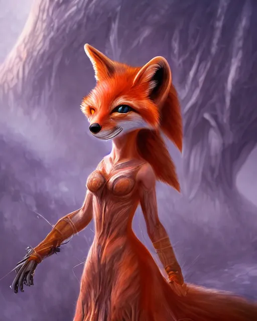 Image similar to award - winning extremely detailed fantasy art of a cute female innocent eyes anthropomorphic vulpes vulpes fulva wearing dress, 4 k