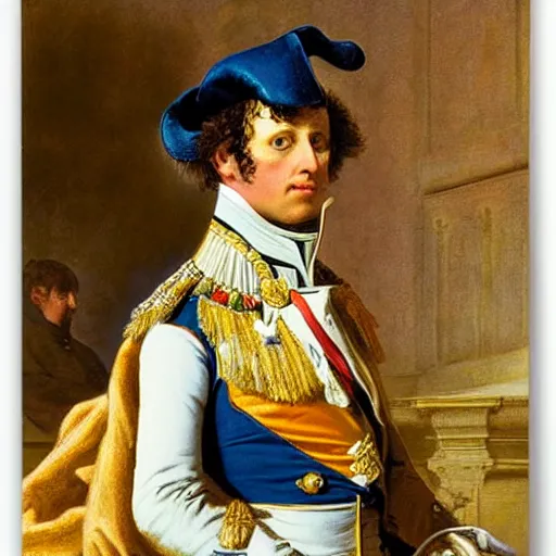 Image similar to Napoleon looking his phone by Caravage