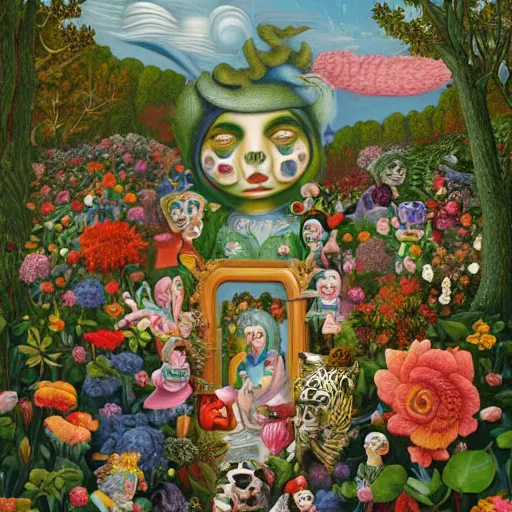 Image similar to the Garden of terrible beautiful painting by Mark Ryden and Alex Gross, Todd Schorr highly detailed