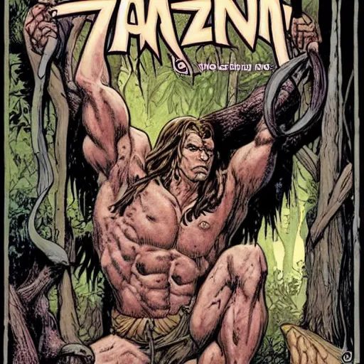 Prompt: precisely drawn illustration of Tarzan blended with Harry Potter, wide angle, sharp, fine details, French comic style, vibrant realistic colors, full color, heroic fantasy, intense line art, 8k, precise linework, realistic, in the style of Heavy Metal Comics and Richard Corben and Moebius