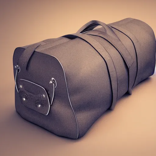 Prompt: a duffle bag piling out with diamonds, 3D render, studio lighting