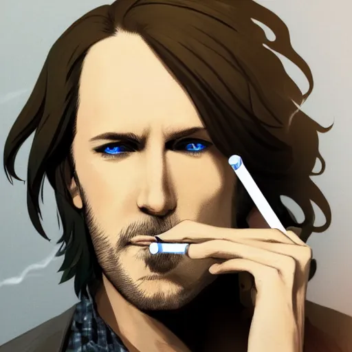 Prompt: close up portrait of matthew mercer smoking a cigarette